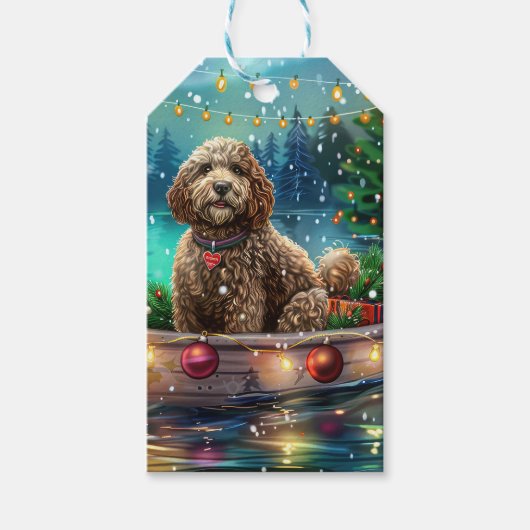 Cockapoo kerstvakantie cadeaulabel (Voorkant)
