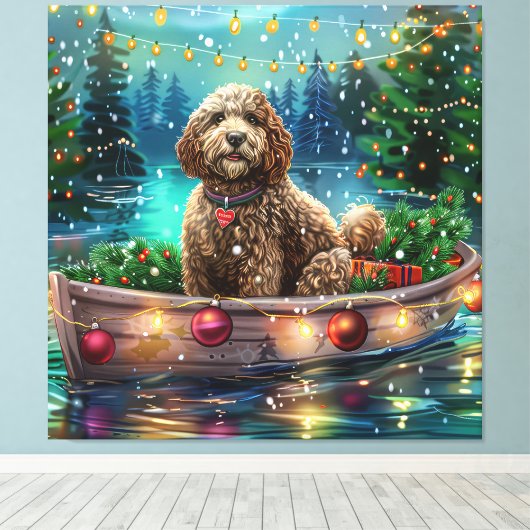 Cockapoo kerstvakantie canvas afdruk (Insitu (Houten vloer))