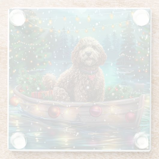 Cockapoo kerstvakantie glazen onderzetter (Achterkant)