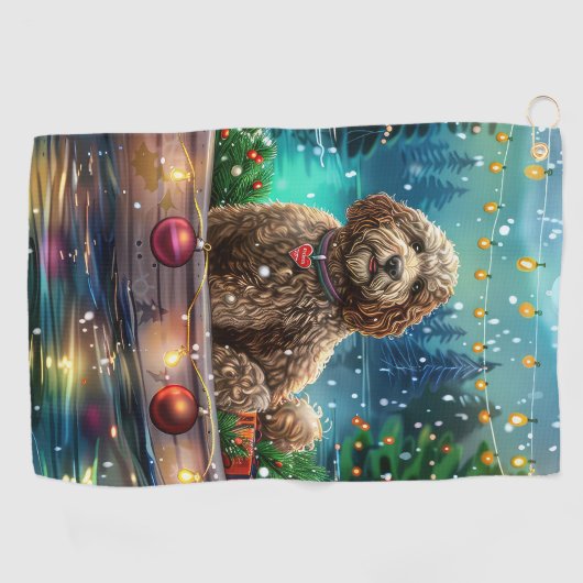 Cockapoo kerstvakantie golfhanddoek (Horizontaal)