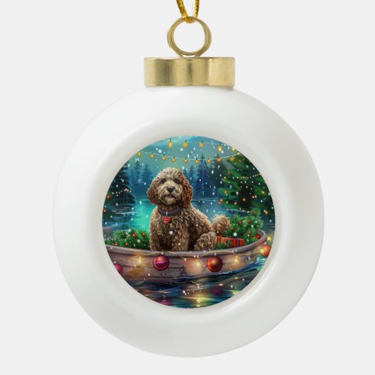 Cockapoo kerstvakantie keramische bal ornament (Voorkant)