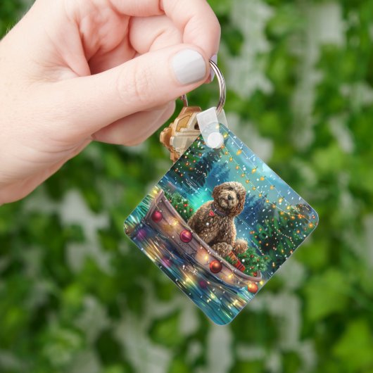 Cockapoo kerstvakantie sleutelhanger (Hand)