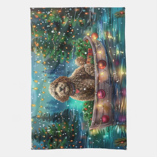 Cockapoo kerstvakantie theedoek (Verticaal)