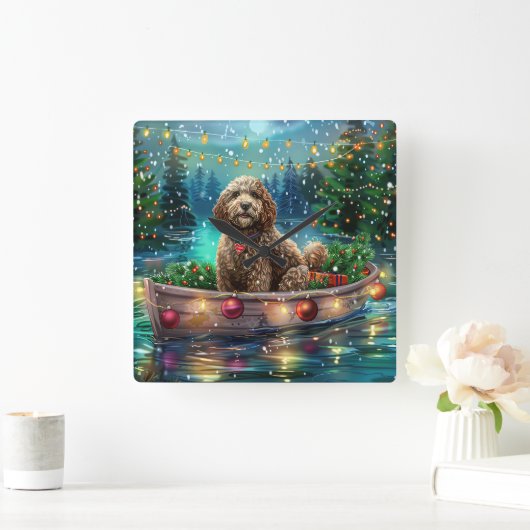 Cockapoo kerstvakantie vierkante klok (Huis)