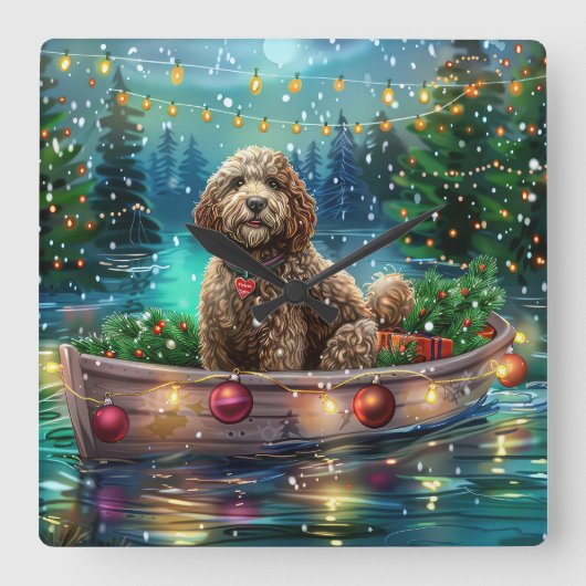 Cockapoo kerstvakantie vierkante klok (Voorkant)