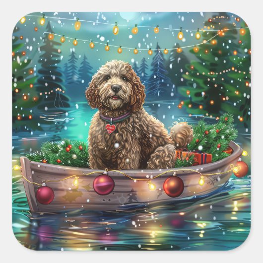 Cockapoo kerstvakantie vierkante sticker (Voorkant)