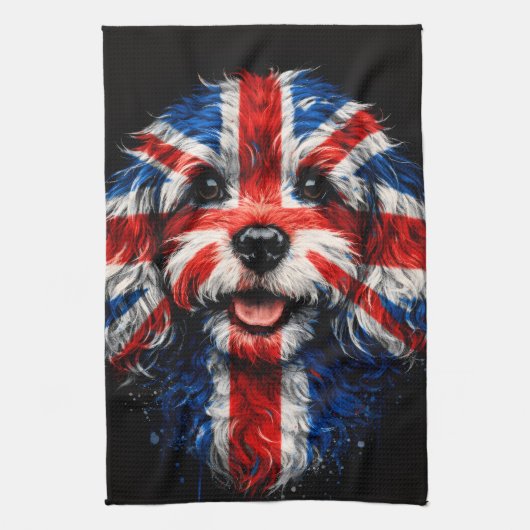 Cockapoo keuken Union Jack Britse hond handdoek (Verticaal)
