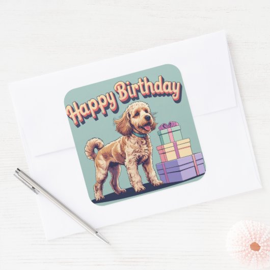 Cockapoo kleurrijk vierkante sticker (Envelop)