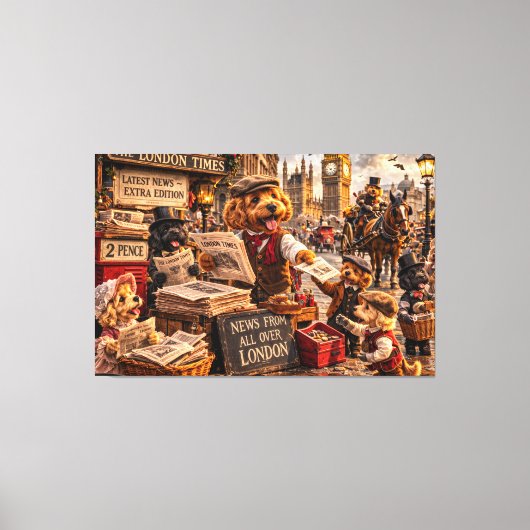 Cockapoo London Muurkunst – Vintage Kunst Canvas Afdruk (Voorkant)