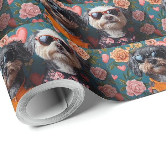 Cockapoo met hart Rozen Valentijnsdag Cadeaupapier (Rol Hoek)