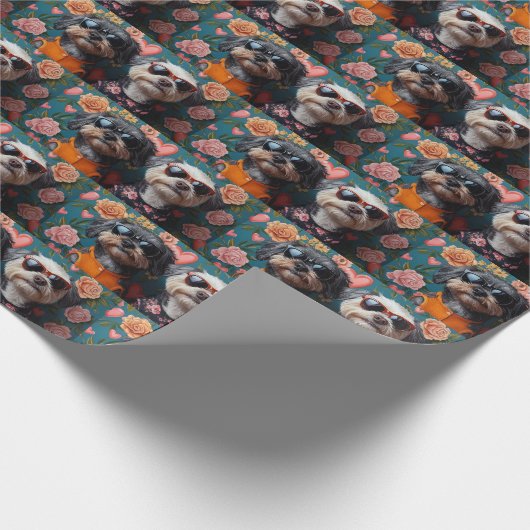 Cockapoo met hart Rozen Valentijnsdag Cadeaupapier (Hoek)