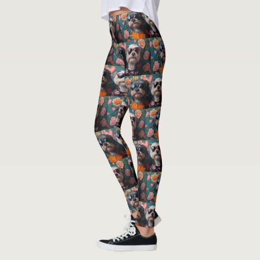 Cockapoo met hart Rozen Valentijnsdag Leggings (Links)