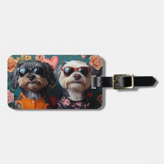 Cockapoo met hartrozen Valentijnsdag Bagagelabel (Voorkant horizontaal)