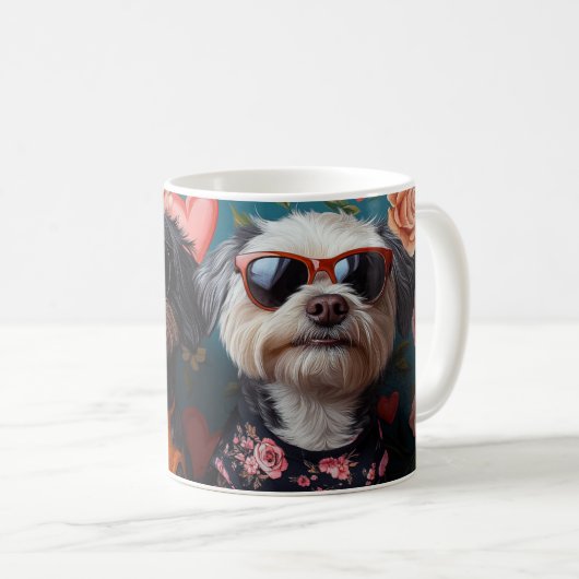Cockapoo met hartrozen Valentijnsdag Koffiemok (Voorkant rechts)