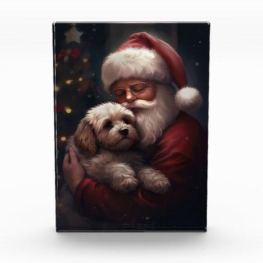 Cockapoo met kerstman Feestelijke Kerst Fotoblokken (Voorkant)