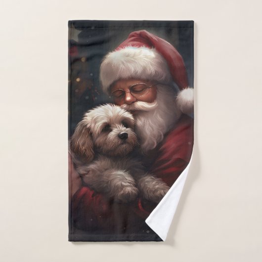 Cockapoo met kerstman Festieve Kerst Bad Handdoek (Handdoek)