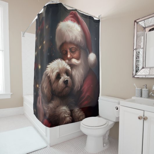 Cockapoo met Kerstman Festieve Kerstmis Douchegordijn (In situ)