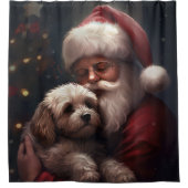 Cockapoo met Kerstman Festieve Kerstmis Douchegordijn (Voorkant)