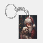Cockapoo met Kerstman Festieve Kerstmis Sleutelhanger (Voorkant Links)