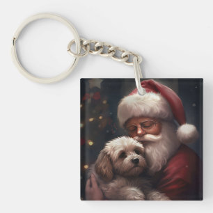 Cockapoo met Kerstman Festieve Kerstmis Sleutelhanger