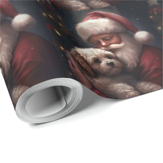 Cockapoo met Kerstman Festive Kerstmis Cadeaupapier (Rol Hoek)