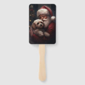 Cockapoo met Kerstman Festive Kerstmis Handwaaier (Achterkant)