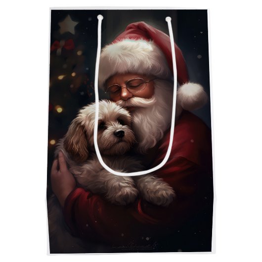 Cockapoo met kerstman Festive Kerstmis  Medium Cadeauzakje (Achterkant)
