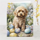 Cockapoo met paaseieren Vakantie Kaart (Gele Bloem)