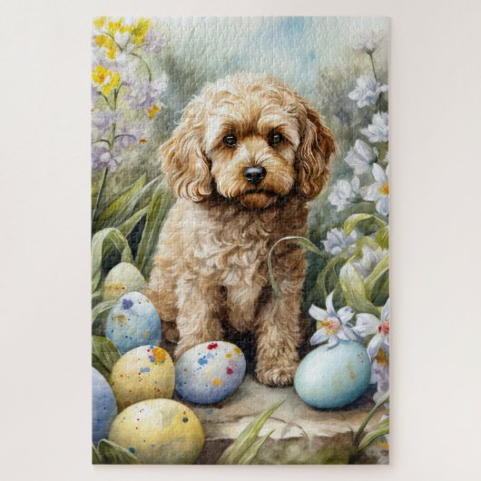 Cockapoo met paaseieren Vakantie Legpuzzel (Verticaal)