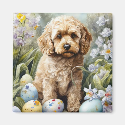 Cockapoo met paaseieren Vakantie Magneet (Voorkant)