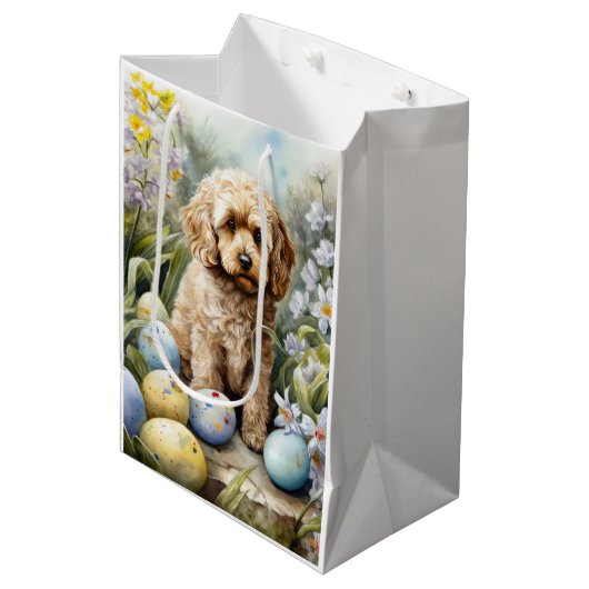Cockapoo met paaseieren Vakantie Medium Cadeauzakje (Voorkant Gekanteld)