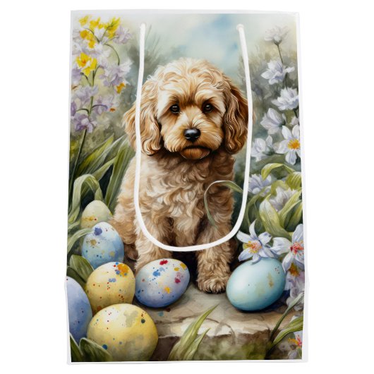 Cockapoo met paaseieren Vakantie Medium Cadeauzakje (Achterkant)