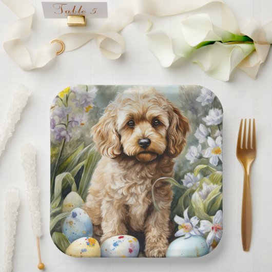 Cockapoo met paaseieren Vakantie Papieren Bordje (Huwelijk)