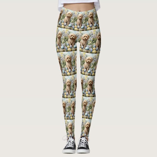Cockapoo met Pasen Eieren Vakantie Leggings (Voorkant)