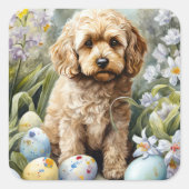 Cockapoo met Pasen Eieren Vakantie Vierkante Sticker (Voorkant)