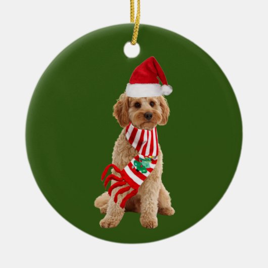 Cockapoo met Petten kerst Keramisch Ornament (Voorkant)