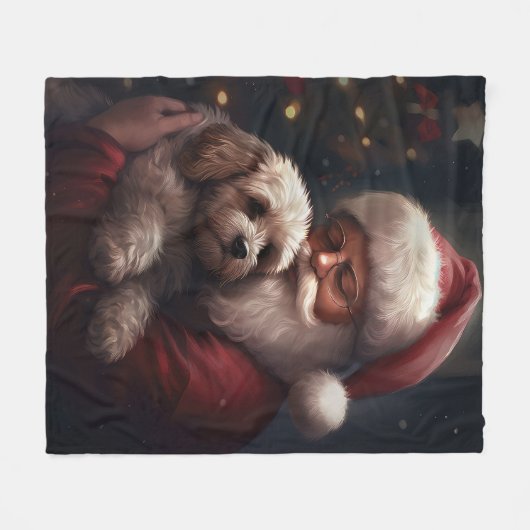 Cockapoo met Sinterklaas Feestelijke Kerstmis Fleece Deken (Voorkant (Horizontaal))