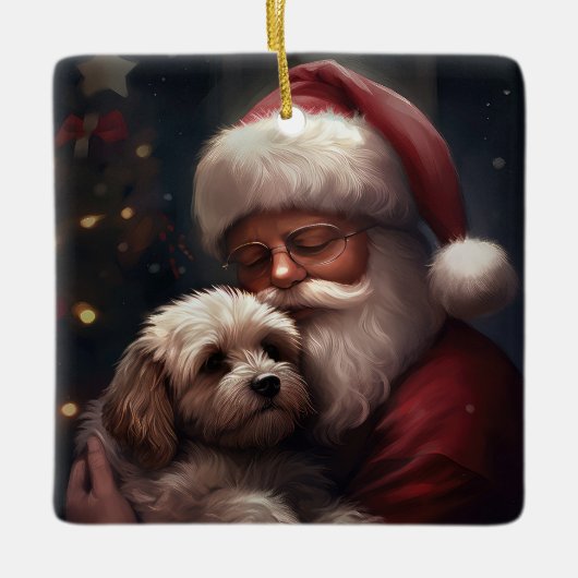 Cockapoo met Sinterklaas Feestelijke Kerstmis Keramisch Ornament (Voorkant)