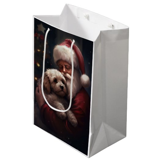 Cockapoo met Sinterklaas Feestelijke Kerstmis Medium Cadeauzakje (Voorkant Gekanteld)