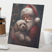 Cockapoo met Sinterklaas Feestelijke Kerstmis Reclamebord Met Voetstuk (Insitu)