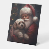 Cockapoo met Sinterklaas Feestelijke Kerstmis Reclamebord Met Voetstuk (Voorkant)