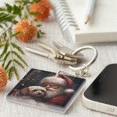 Cockapoo met Sinterklaas Feestelijke Kerstmis Sleutelhanger (Voorkant Rechts)