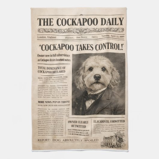 Cockapoo Oude Krant Theedoek (Verticaal)