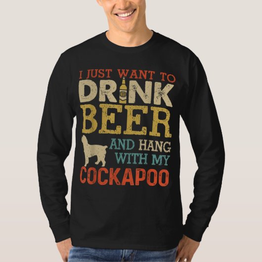 Cockapoo Pap Drink Beer hangen met hond Funny Mann T-shirt (Voorkant)