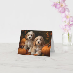 Cockapoo Pup Autumn Delight Pompoen  Kaart