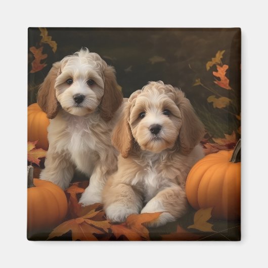 Cockapoo Pup Autumn Delight Pompoen  Magneet (Voorkant)