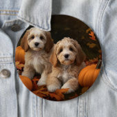 Cockapoo Pup Autumn Delight Pompoen Ronde Button 6,0 Cm (In situ)