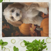 Cockapoo Pup Autumn Delight Pompoen  Theedoek (Gevouwen)