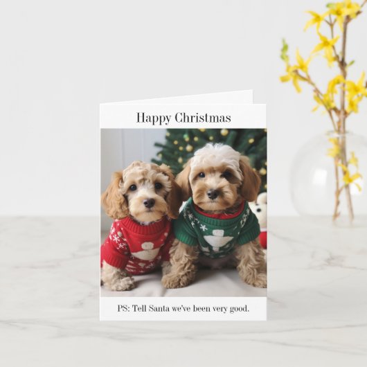 Cockapoo Puppies Kerst Kaart (Gele Bloem)