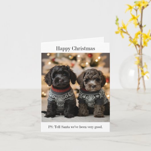 Cockapoo Puppies Kerst Kaart (Gele Bloem)
